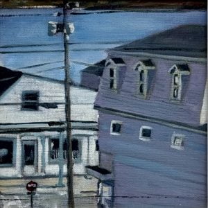 Wooden buildings in Nova Scotia painting by John Farmelo